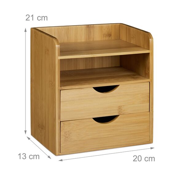 Relaxdays Schreibtisch-Organizer, 2 Ablagen, 2 Schubladen, HBT: 21 x 20 x 13cm, Briefablage fürs Büro, Bambus, natur