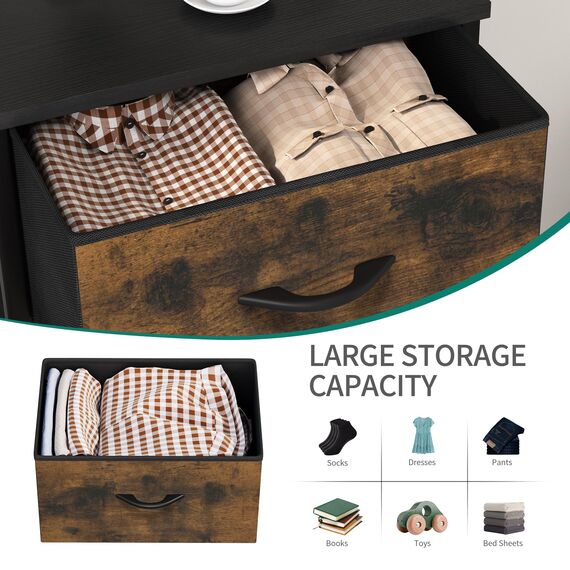 YITAHOME Kommode, 5 Stoffschubladen mit Griffen, Aufbewahrungsschrank, Schubladenschrank, Schrank, Metallgestell, stoffkommode für Schlafzimmer, für Wohnzimmer, Flur, Büro, rustikal braun