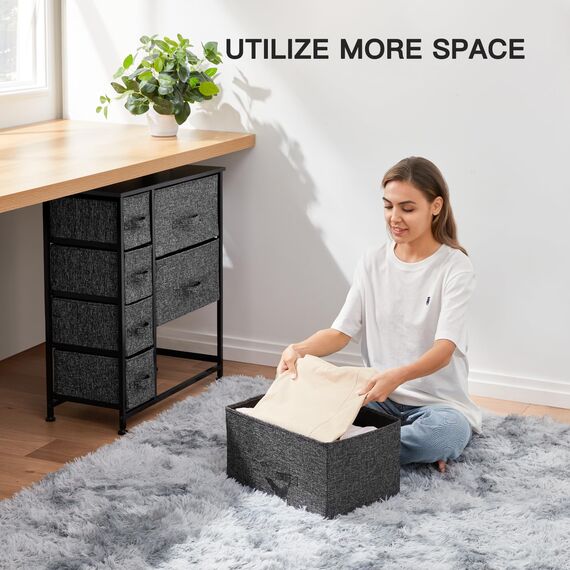 Pipishell Kommode aus Stoff mit 7 Schubladen, großer Stauraum, Aufbewahrungseinheit mit Holzplatte und Griff, leicht zu ziehen, für Schränke, Wohnzimmer, Kinderzimmer, Flur