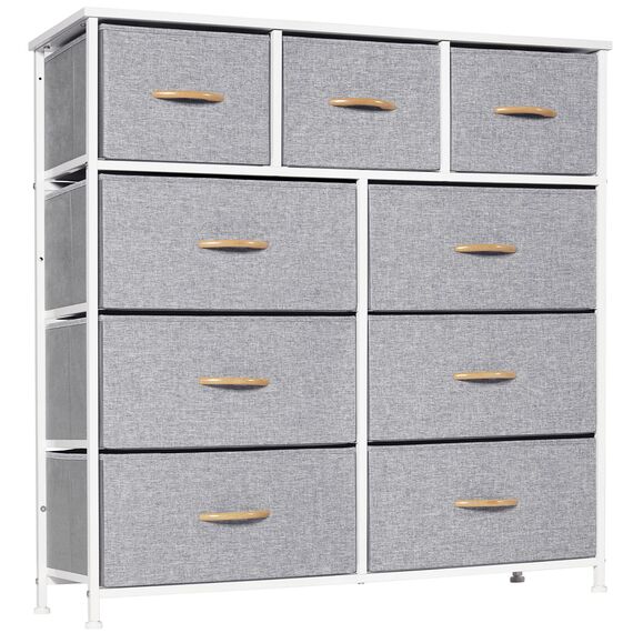 LYNCOHOME Kommode für Schlafzimmer, 9 Schubladen, Kommode mit tiefen und großen Schubladen, Stoffschubladen, einfach zu montieren, für Schlafzimmer, Kinderzimmer, Wohnzimmer, Schrank