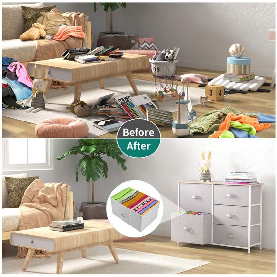 YITAHOME Kommode mit Schubladen, Schrank mit 5 Schubladen aus Stoff, Aufbewahrungskommode Industrial Stil für Schlafzimmer, Wohnzimmer, Kinderzimmer, Flur, Aufbewahrungsschrank (Hellgrau)