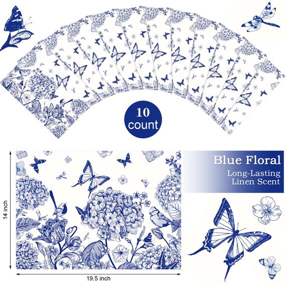 10 Blatt Schubladeneinlagen für Kommode, duftende Schubladeneinlagen, Schubladenpapiereinlage, Nicht klebend, duftende Einlagen für Schubladen, Regalschrank (Blauer Schmetterling, Leinen)
