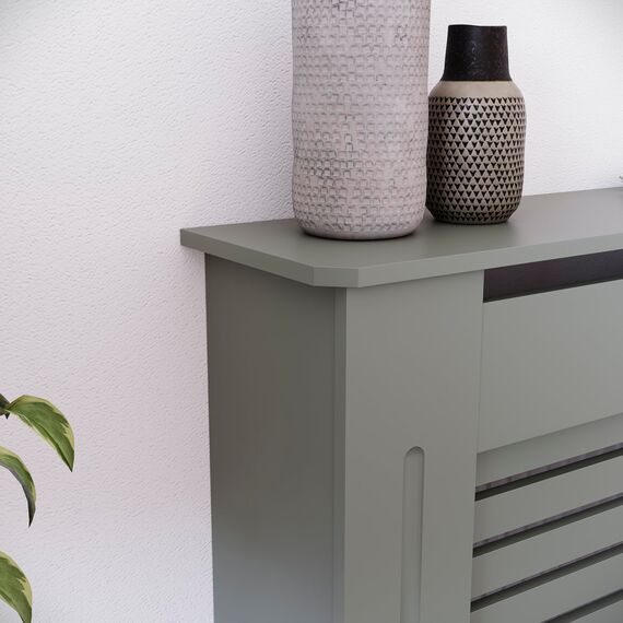 Vida Designs Milton Heizkörperabdeckung Olive Grey - Klein - Modernes horizontales Lamellendesign für optimale Wärmeverteilung - H82xW78xD19cm - Lackiertes MDF-Möbel Ideal für Wohnzimmer und Flur