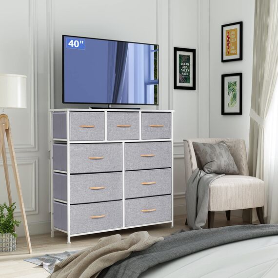 LYNCOHOME Kommode für Schlafzimmer, 9 Schubladen, Kommode mit tiefen und großen Schubladen, Stoffschubladen, einfach zu montieren, für Schlafzimmer, Kinderzimmer, Wohnzimmer, Schrank