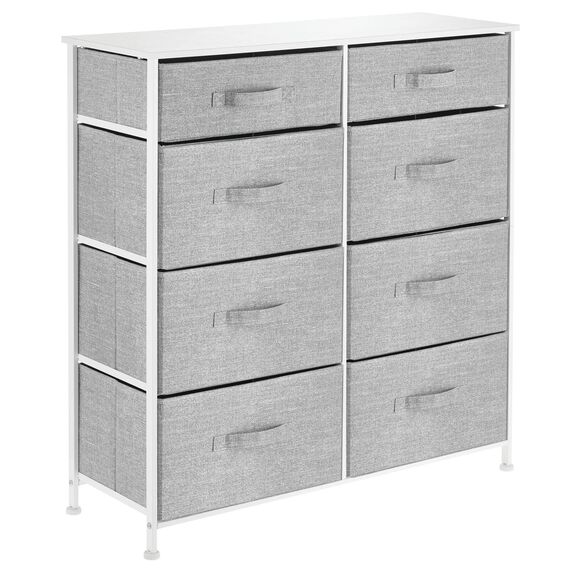 mDesign Kommode mit 8 Schubladen – stabiler Schubladenschrank für Schlafzimmer, Wohnzimmer oder Flur – Kleiderkommode aus Metall und Stoff – grau