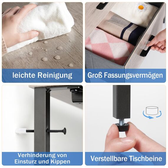 LYNCOHOME Kommode mit Schubladen aus Stoff, Sideboard Flur Schrank mit 6 Stoffschubladen und Fächern, Schubladenschrank Ordnungsmöbel für Küche Büro Bedroom
