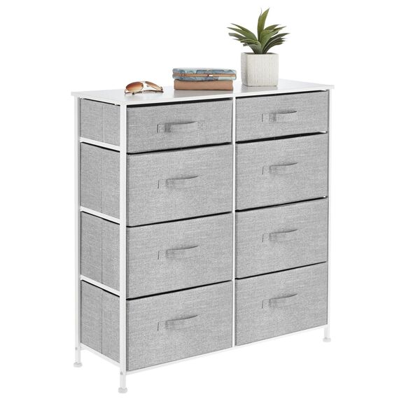 mDesign Kommode mit 8 Schubladen – stabiler Schubladenschrank für Schlafzimmer, Wohnzimmer oder Flur – Kleiderkommode aus Metall und Stoff – grau