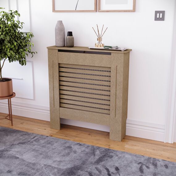 Vida Designs Milton Heizkörperabdeckung Unfinished - Klein - Modernes horizontales Lamellendesign für optimale Wärmeverteilung - H82xW78xD19cm - Unlackiertes MDF-Möbel Ideal für Wohnzimmer und Flur