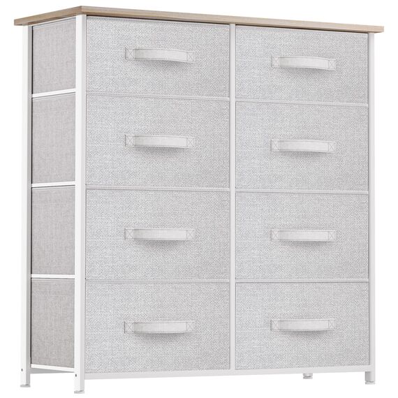 YITAHOME Kommode mit 8 Schubladen, Schrank mit Schubladen aus Stoff, Aufbewahrungskommode Industrial Stil für Schlafzimmer, Wohnzimmer, Kinderzimmer, Aufbewahrungsschrank (Hellgrau)