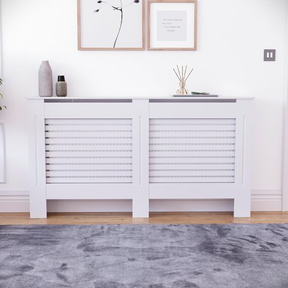 Vida Designs Milton Heizkörperabdeckung Weiß - Groß - Modernes horizontales Lamellendesign für optimale Wärmeverteilung - H82xW152xD19cm - Lackiertes MDF-Möbel Ideal für Wohnzimmer und Flur