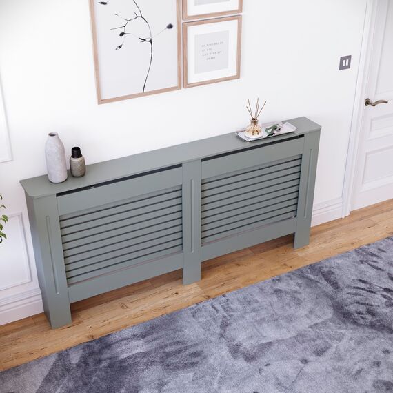 Vida Designs Milton Heizkörperabdeckung Olive Grey - Extra Groß - Modernes horizontales Lamellendesign für Wärmeverteilung - H82xW172xD19cm - Lackiertes MDF-Möbel Ideal für Wohnzimmer und Flur
