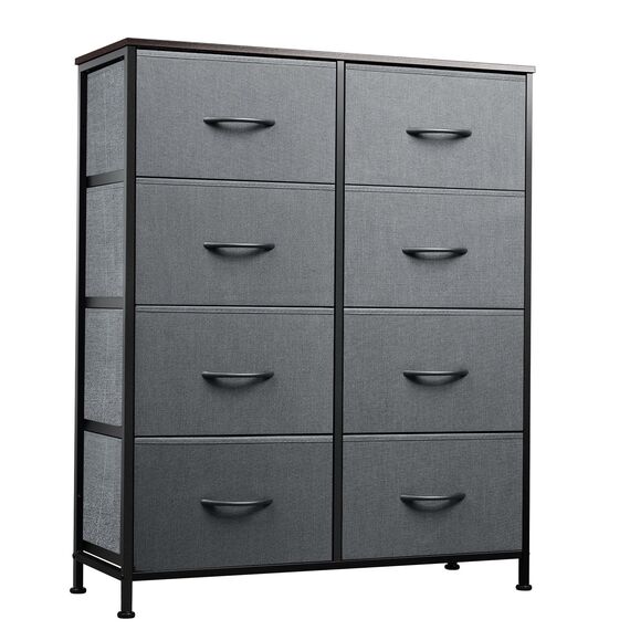 WLIVE Kommode aus Stoff für Schlafzimmer, hohe Kommode mit 8 Schubladen, Aufbewahrungsturm mit Stoffbehältern, Doppelkommode, Kommode für Schrank, Wohnzimmer, Flur, Kinderzimmer, Anthrazit