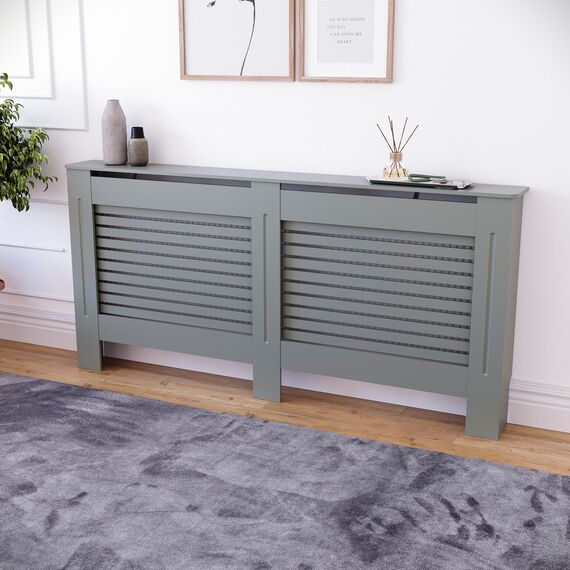 Vida Designs Milton Heizkörperabdeckung Olive Grey - Extra Groß - Modernes horizontales Lamellendesign für Wärmeverteilung - H82xW172xD19cm - Lackiertes MDF-Möbel Ideal für Wohnzimmer und Flur
