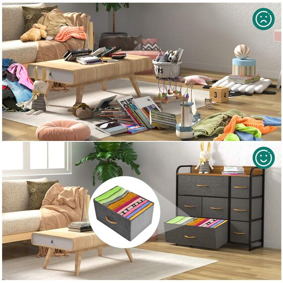 YITAHOME kommode mit Schubladen, Schrank mit 7 Schubladen aus Stoff für Schlafzimmer, Wohnzimmer, Flur, Dunkelgrau