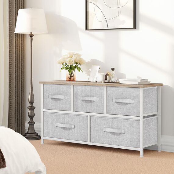 YITAHOME Kommode mit 5 Schubladen – Stoff-Aufbewahrungsturm, Organizer-Einheit für Schlafzimmer, Wohnzimmer, Schränke – stabiler Stahlrahmen, Holzplatte