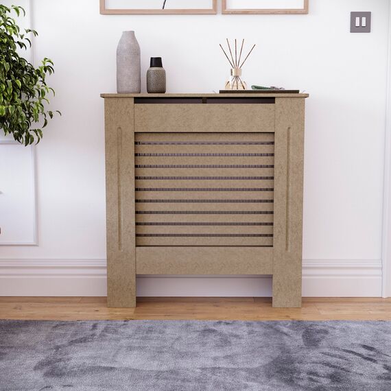 Vida Designs Milton Heizkörperabdeckung Unfinished - Klein - Modernes horizontales Lamellendesign für optimale Wärmeverteilung - H82xW78xD19cm - Unlackiertes MDF-Möbel Ideal für Wohnzimmer und Flur