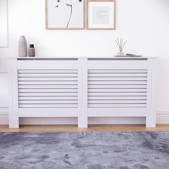 Vida Designs Milton Heizkörperabdeckung Weiß - Extra Groß - Modernes horizontales Lamellendesign für optimale Wärmeverteilung - H82xW172xD19cm - Lackiertes MDF-Möbel Ideal für Wohnzimmer und Flur