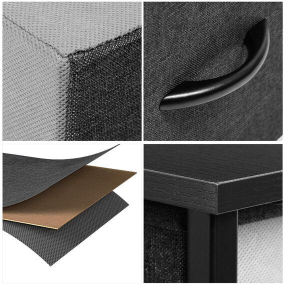 YITAHOME kommode Schmal, Schrank mit 4 Schubladen aus Stoff, Aufbewahrungskommode Industrial Stil für Schlafzimmer, Wohnzimmer,Flur, Schwarz Aufbewahrungsschrank