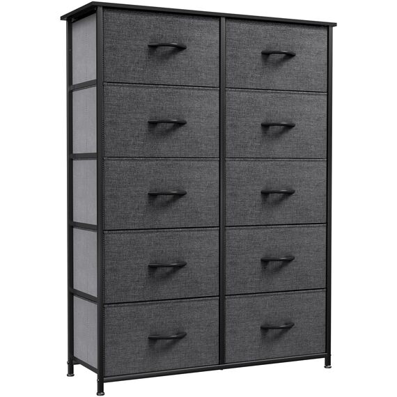 YITAHOME Kommode mit Schubladen, Schrank mit 10 Schubladen aus Stoff, Aufbewahrungskommode Industrial Stil für Schlafzimmer, Wohnzimmer, Kinderzimmer, Flur, Aufbewahrungsschrank (Dunkelgrau)