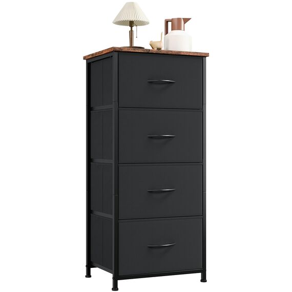 Somdot Kommode mit Schubladen, Kommode Schlafzimmer Wohnzimmer Flur, Komodenschrank Schubladenschrank Aufbewahrungsschrank Stoffkommode, 4 Stoffschubladen, Rustikales Braun, 30T x 42B x 93H cm