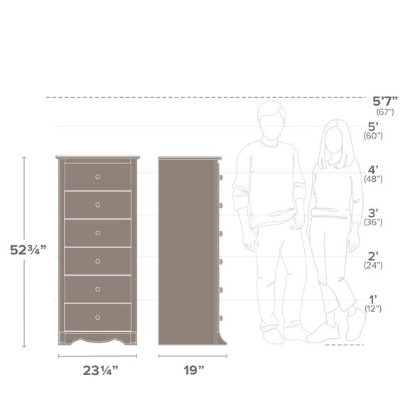 Prepac Salt Spring DDC-2354 rustikale Kommode mit 6 Schubladen, hohe Kommode für Schlafzimmer, Bauernhaus-Kommode, 48,3 cm T x 59,1 cm B x 134 cm H, Treibgrau, Grau