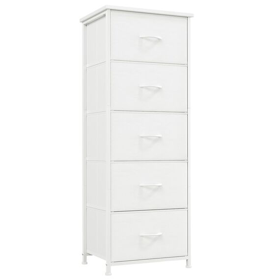 Somdot Kommode mit Schubladen aus Stoff für Schlafzimmer, Kommode Wohnzimmer Flur, Komodenschrank Schubladenschrank Aufbewahrungsschrank Stoffkommode, 5 Stoffschubladen, Weiß
