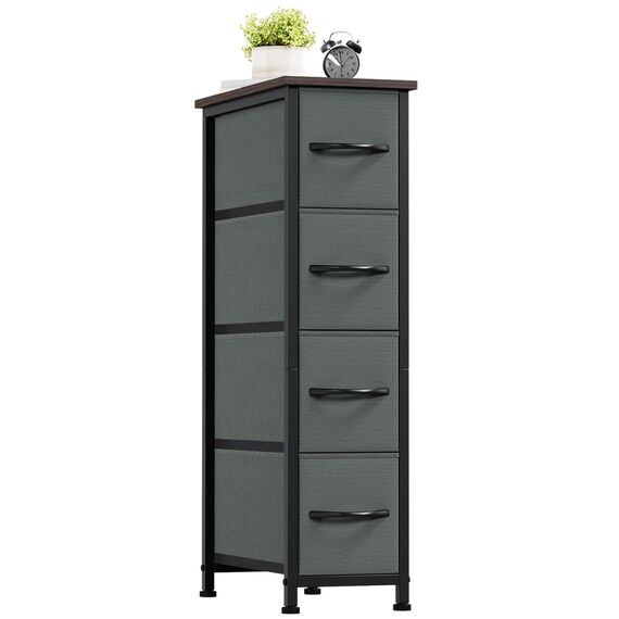 Somdot Kommode mit Schubladen, Kommode Schmal Schlafzimmer Wohnzimmer Flur, Komodenschrank Schubladenschrank Aufbewahrungsschrank Stoffkommode, 4 Stoffschubladen, Kohlegrau, 48T x 20B x 75H cm