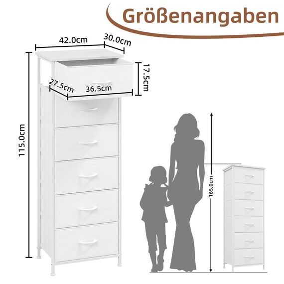 Somdot Kommode mit Schubladen aus Stoff für Schlafzimmer, Kommode Wohnzimmer Flur, Komodenschrank Schubladenschrank Aufbewahrungsschrank Stoffkommode, 6 Stoffschubladen, Weiß