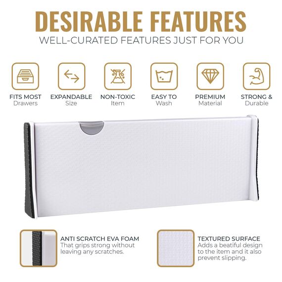 RAPTUROUS 3er Pack Schubladenunterteiler „12,7 cm hoch und erweiterbar von 33-56 cm, Dresser Drawer Organizers“ Verstellbare Schubladen-Organisationstrenner