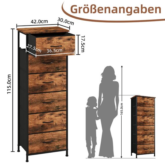 Somdot Kommode mit Schubladen aus Stoff für Schlafzimmer, Kommode Wohnzimmer Flur, Komodenschrank Schubladenschrank Aufbewahrungsschrank Stoffkommode, 6 Stoffschubladen, Holzmaserung