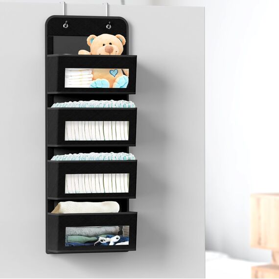 Simple Houseware Taschen-Organizer für die Tür-/Wandmontage mit 4 durchsichtigen Fenstern, Schwarz