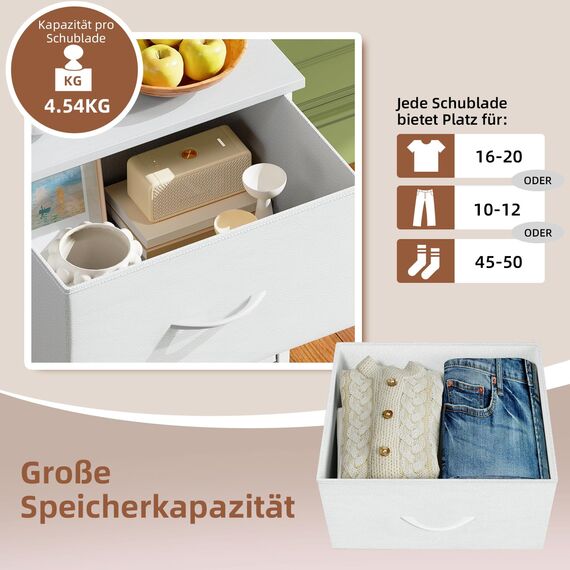 Somdot Kommode mit Schubladen, Kommode Schlafzimmer Wohnzimmer Flur, Komodenschrank Schubladenschrank Aufbewahrungsschrank Stoffkommode, 3 Stoffschubladen, Weiß, 30T x 42B x 71,5H cm