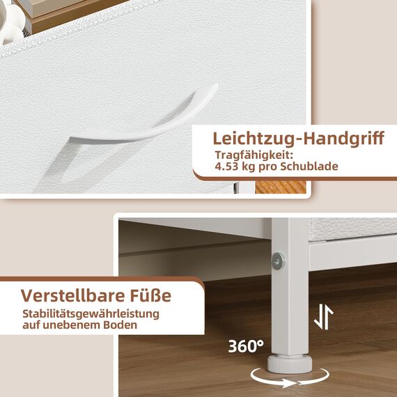 Somdot Kommode mit Schubladen, Kommode Schlafzimmer Wohnzimmer Flur, Komodenschrank Schubladenschrank Aufbewahrungsschrank Stoffkommode, 3 Stoffschubladen, Weiß, 30T x 42B x 71,5H cm