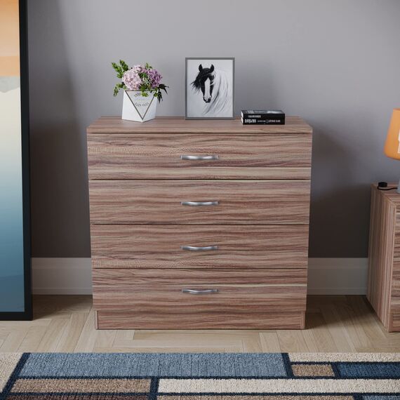 Vida Designs Riano Kommode mit 4 Schubladen und Metallgriffen, Walnuss, Schlafzimmermöbel