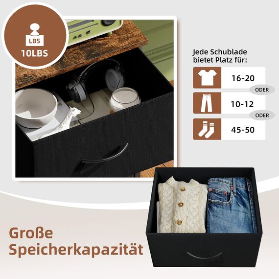Somdot Kommode mit Schubladen, Kommode Schlafzimmer Wohnzimmer Flur, Komodenschrank Schubladenschrank Aufbewahrungsschrank Stoffkommode, 3 Stoffschubladen, Rustikales Braun, 30T x 42B x 71,5H cm