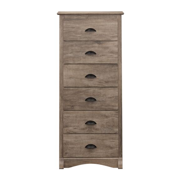 Prepac Salt Spring DDC-2354 rustikale Kommode mit 6 Schubladen, hohe Kommode für Schlafzimmer, Bauernhaus-Kommode, 48,3 cm T x 59,1 cm B x 134 cm H, Treibgrau, Grau