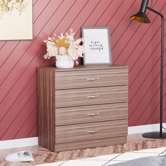 Vida Designs Riano Kommode mit 4 Schubladen und Metallgriffen, Walnuss, Schlafzimmermöbel