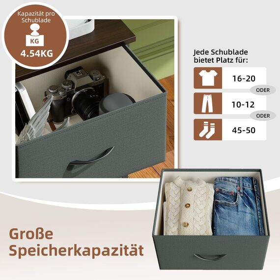Somdot Kommode mit Schubladen, Kommode Schlafzimmer Wohnzimmer Flur, Komodenschrank Schubladenschrank Aufbewahrungsschrank Stoffkommode, 4 Stoffschubladen, Kohlegrau, 30T x 42B x 93H cm