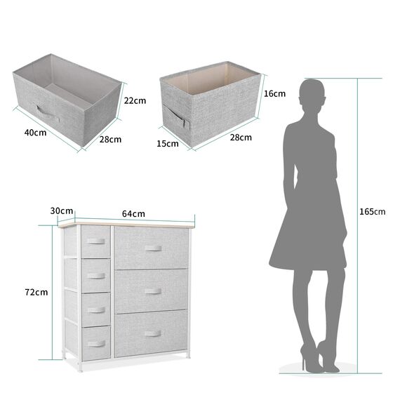 YITAHOME kommode mit Schubladen, Schrank mit 7 Schubladen aus Stoff, Aufbewahrungskommode Modernen Stil für Schlafzimmer, Wohnzimmer,Flur, Hellgrau Aufbewahrungsschrank
