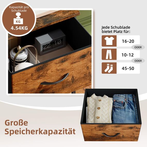 Somdot Kommode mit Schubladen aus Stoff für Schlafzimmer, Kommode Wohnzimmer Flur, Komodenschrank Schubladenschrank Aufbewahrungsschrank Stoffkommode, 6 Stoffschubladen, Holzmaserung