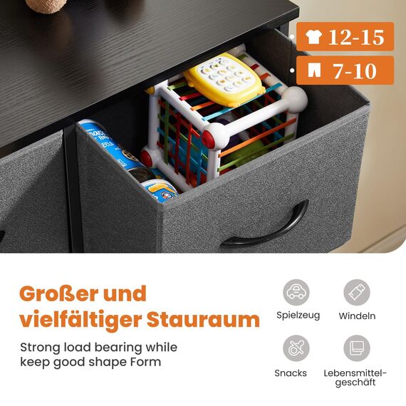Sweetcrispy Kommode,Sideboard Wohnzimmer für Schlafzimmer mit 9 Stoffschubladen,Einstellbare Füße Schubladenschrank,Komodenschrank für Schlafzimmer,Modernes Grau