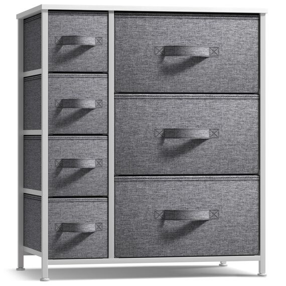 Sorbus Kommode mit Schubladen - Möbel-Aufbewahrungsschrank für Schlafzimmer, Flur, Schrank, Büro Organisation - Stahlrahmen, Holzoberfläche, leicht zu ziehende Stoffeimer 7-Drawer Weiß/Grau