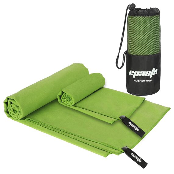 EPAUTO 2er-Pack schnell trocknende Reise-Fitnesshandtücher aus Mikrofaser, Grün, (60'' x 30'', 24'' x 15'')
