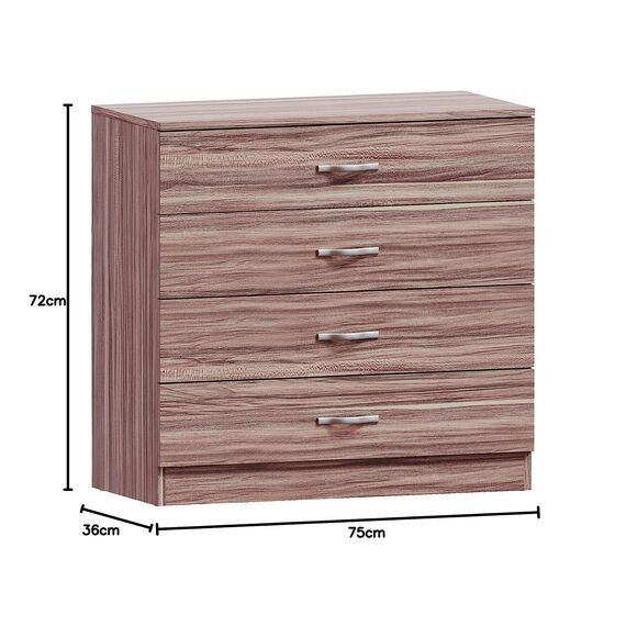 Vida Designs Riano Kommode mit 4 Schubladen und Metallgriffen, Walnuss, Schlafzimmermöbel