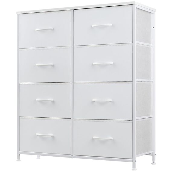 DUMOS Kommode für Schlafzimmer mit 8 Stoffschubladen hohe Kommode Organizer für Kleidung Schrank Kinderzimmer Aufbewahrungsturm mit Schrank Metallrahmen Holzplatte leichte Kinderzimmermöbel