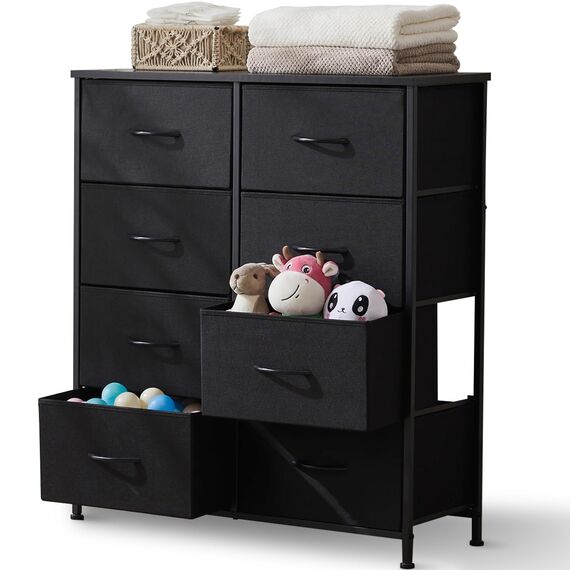 DUMOS Kommode für Schlafzimmer mit 8 Stoffschubladen hohe Kommode Organizer für Kleidung Schrank Kinderzimmer Aufbewahrungsturm mit Schrank Metallrahmen Holzplatte leichte Kinderzimmermöbel