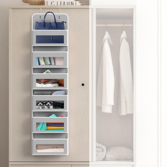 Simple Houseware Taschen-Organizer für die Tür-/Wandmontage mit 6 durchsichtigen Fenstern, Grau