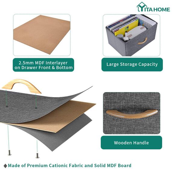 YITAHOME Kommode mit Schubladen, Schrank mit 5 Schubladen aus Stoff, Aufbewahrungskommode Industrial Stil für Schlafzimmer, Wohnzimmer, Kinderzimmer, Flur, Aufbewahrungsschrank (Dunkelgrau)