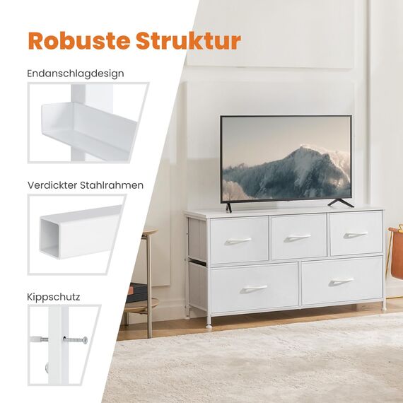Sweetcrispy Kommode für Schlafzimmer, breite Schublade Kommode Organizer Storage Drawers Fabric Storage mit 5 Schubladen, kleine Kommode, TV Stand für Schlafzimmer, Schrank, Wohnzimmer, Kinderzimmer