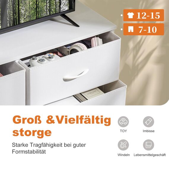DUMOS Kommode für Schlafzimmer mit 7 Stoffschubladen hohe Kommode Organizer für Kleidung Schrank Kinderzimmer Aufbewahrungsturm mit Schrank Metallrahmen Holzplatte leichte Kinderzimmermöbel